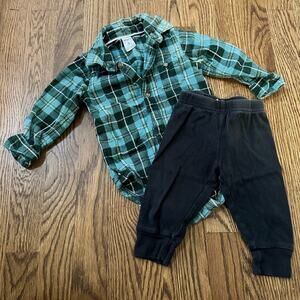 Carter’s plaid flannel button down onesie and pants outfit, size 6-9M